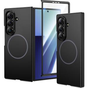 VEGO for Galaxy Z Fold 7 Case, for Samsung Z Fold 7 Case with Front Tempered Glass Screen Protector, Compatible with MagSafe, Support Wireless Charging Slim Magnetic Protective Thin Cover - Black