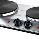 OVENTE Electric Countertop Double Burner, 1700W Cooktop with 7.25" and 6.10" Cast Iron Hot Plates, Temperature Control, Portable Cooking Stove and Easy to Clean Stainless Steel Base, Silver BGS102S