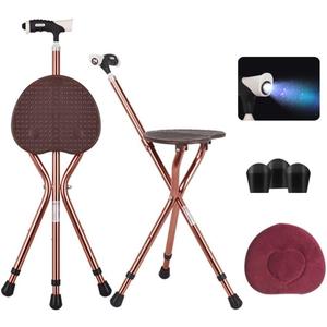 Heavy Duty Folding Cane with Seat Upgraded Tripod Design Walking Stick for Seniors Adjustable Height (32"-36") & Seat (18"-22") Portable Chair Cane for Travel Shopping Outdoor Supports up to 400 LBS