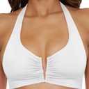BECCA Swimwear Standard Color Code V-Wire Shirred Bikini Top, Adjustable, Tie Back, Separates for Women (White), Size: D