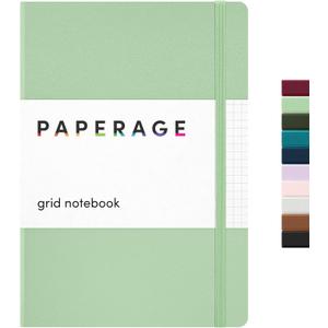 PAPERAGE Graph Paper Journal Notebook, (Sage Green), 160 Pages, Medium 5.6 in x 8 in - 100 GSM Thick Paper – Hardcover Grid Notebook for Work or School