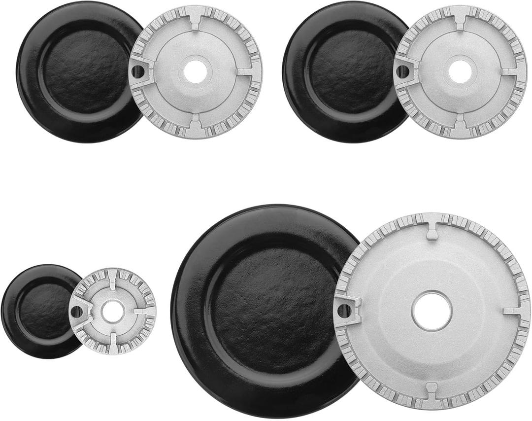 EEEKit 8 PCS Gas Stove Burner Caps Set, Burner Cap Replacement Part 1 Large, 1 Small, 2 Middle, Cooker Hat Set for Gas Stove (Grey)