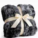 Fluffy Throw Bubble Blanket Queen Size - Faux Fur Throw for Couch or Bed - Plush Soft Extra Thick Faux Fur Rabbit Blanket - Warm & Breathable - Luxury Minky Tie Dye Bedding - 90" x 90", Marble Black