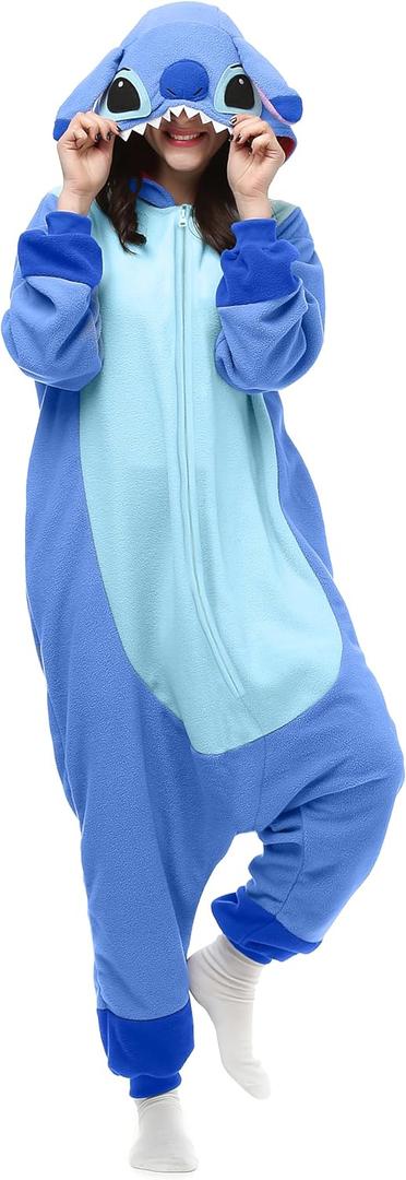 Slim Fit Unisex Adult Onesie Animal Pajamas Halloween Cosplay Sleepwear (Large, St-blue)