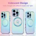 ZTOFERA Magnetic Case for iPhone 16 Pro Case 6.3",Cute Luxruy Iridescent Case with Love Hearts Pattern, Plating Edge Camera Lens Protection Shockproof Phone Case for Women Girls,Blue