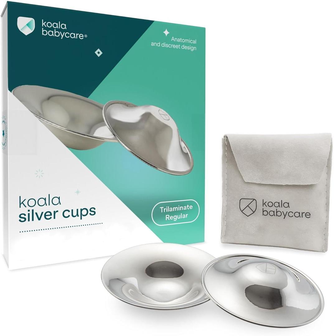 Koala Babycare The Original Silver Nursing Cups - Nipple Shields for Breastfeeding Newborn - Breastfeeding Essentials - Protect and Soothe - Tri-Laminate Silver - Standard Size (Regular)