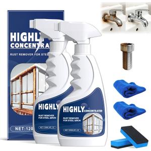 2Pcs Heavy Duty Rust Removal for Metal,Highly Concentrated Steel Rust Remover,Powerful Rust Stain Remover,Multipurpose Rust Remover Spray for Various Metals Furniture,Stainless Steel,Automotive Parts
