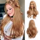 Long Wavy Strawberry Blonde Wigs for Women Natural Synthetic Hair Heat Resistant Wigs for Daily Party Cosplay Wear-24 Inches