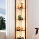 EDISHINE Dimmable LED Floor Lamp with Shelves, Corner Floor Lamps for Living Room, Corner Shelf with LED Light, 3CCT, Modern Standing Lamp, Floor Lamp for Bedroom, Office, Walnut