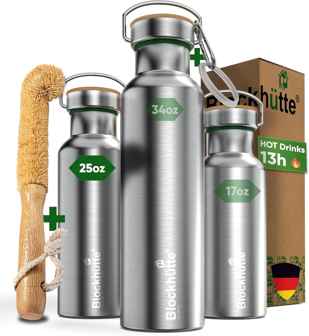 Blockhtte Vacuum Insulated Stainless Steel Water Bottle I 25 oz I Wide Mouth Metal Bottle for hot and cold drinks I BPA-Free I for Travel, School I Kids, Adults, Water Canteen, Sports, flask (25.4 Ounces)
