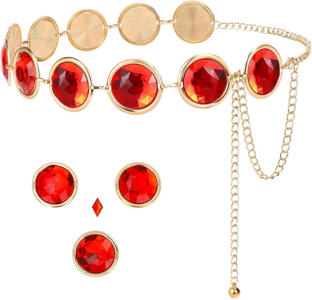 VONMELLI Halloween Cosplay Waist Belt for Women Adjustable Stone Chain Red Gems Belt for Halloween Costumes