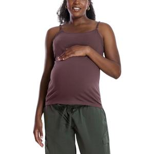Motherhood Maternity Women's Clip Down Nursing Tank Top Cami with Adjustable Straps and Built-in Shelf Bra for Breastfeeding (Brown, S)