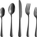Black Silverware Set, 30 Piece Flatware Cutlery Set for 6, 18/0 Stainless Steel Silverware, Mirror Polished Cutlery Utensil Set Includes Knife Fork Spoon For Home Kitchen Restaurant Gift