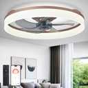 DLLT LED Ceiling Fan with Light: 20" Modern Low Profile Flush Mount Fandelier with App & Remote Control - Dimmable Brown Bladeless Fan Light Fixture for Bedroom Kids Room Living Room