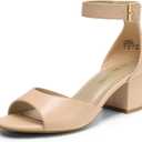 DREAM PAIRS Womens Chunkle Low Heel Pump Ankle Strap Dress Sandal (7, Light Nude)