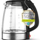 NISVITU 1.7L Dual Wall Cool Touch Electric Kettle, BPA-Free Borosilicate Glass Inner, PC Outer, 1500W Fast Boil Cordless Hot Water Boiler & Electric Tea Kettle, Keep Warm, Auto Shut-Off, Black
