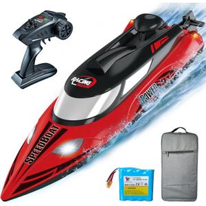 REV-UP 18" Large Remote Control Boat - Fast Speed RC Boats for Adults 21+ MPH with Travel Bag, Self-Righting Remote Control Boat for Adults, 2.4GHz Racing RC Boats with LED Lights, Medium
