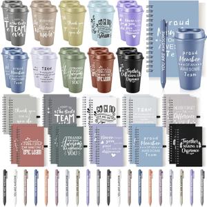 60 Pcs Employee Appreciation Christmas Gift Set, 16oz Tumbler with Lid Notebook Pen Bulk Thank You Gift Holiday Party Favor for Office Coworker Teacher Staff Team (Dark Color,Delicate Style)