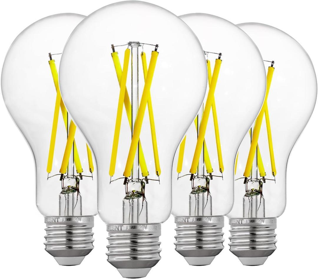 FLSNT 100W Equivalent Dimmable A21 LED Light Bulbs, Efficient 12W, 1600Lumens, 5000K Daylight, CRI90, E26 Medium Base, Clear Glass, 4 Pack