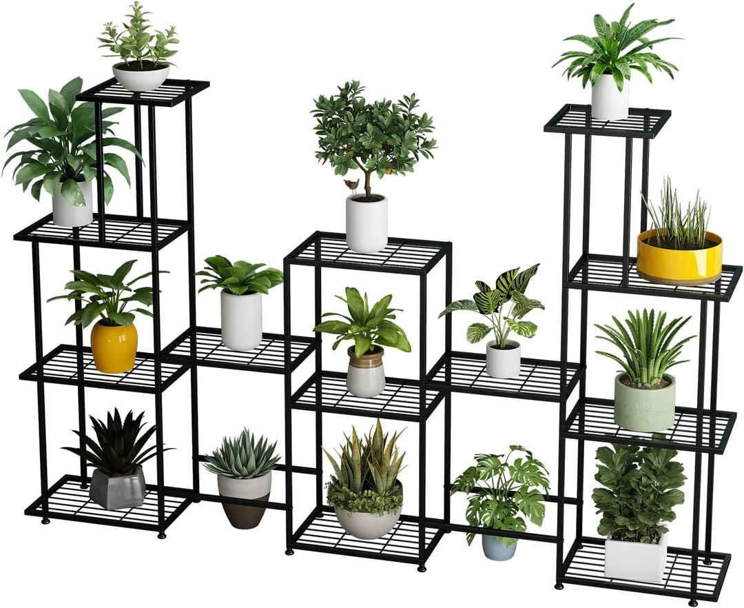 Twhep Tall Multi Tier Plant Stand, 13 Tiers Multifunctional Plant Stands for Indoor Plants, Decorative Black Steel Plant Shelf for outdoor Patio Garden Balcony and Yard