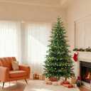 QBA 6FT Prelit Christmas Tree, Realistic Artificial Christmas Tree with 1264 PE&PVC Branches Tips, 210 Multi-Color Lights, Foldable Metal Stand, for Home Office Party Holiday Decoration, Green