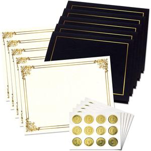 Ornate Empire Award Certificate Collection - Includes 25 Certificate Papers (White/Gold), 25 Heavy Linen Folders (Black/Gold), 25 Gold Foil Seals, Laser & Inkjet Printer Compatible