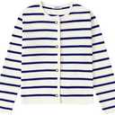 LATAHUO Women's Striped Cardigan Sweater Trendy Long Sleeve Button Down Crewneck Knit Cardigans, Small