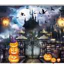 8X6FT Halloween Backdrops for Photography Halloween Backdrop Castle Bat Pumpkin Photography Backdrop for Party Decorations Supplies Photo Background Banner DH-704