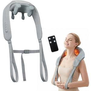 Neck Massager with Heat and Remote Control, Cordless Electric Shiatsu Deep Kneading Neck and Shoulder Massager for Pain Relief Deep Tissue, Portable Shoulder Massager Gift for Men Women
