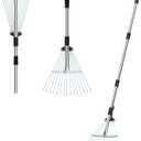 Stainless Steel Garden Leaf Rake, Strong Metal Rake for Leaves, Adjustable Length 37"-53", Adjustable Expandable Head 8"-17", for Lawn Garden Yard Flowers Beds Bush