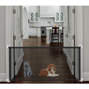 Magic Pet Gate for The House, 71.5" W X 31" H Portable Extra Wide Dog Gates for Doorways, Stairs, No Drill Durable Mesh Puppy Dog Safety Fence Guard, 6 Hooks