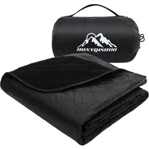 Outdoor Waterproof Camping Blanket, Foldable Fleece Stadium Blanket for Outdoor Sports Event, Camping, Picnics (Black)