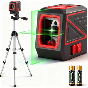 Green Laser Level with Tripod, Self-Leveling 100ft Cross Line Laser, Lazer Leveler Tool for Picture Hanging, Tile, Wall, Home Renovation, Indoor/Outdoor Use, 3 Brightness Levels, Battery Included (Red)