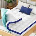BEDELITE Full Mattress Topper Dual Layer 4 Inch Memory Foam Mattress Topper, 2 Inch Pilow Top Mattress Pad and 2 Inch Premium Gel Foam Mattress, with Stretchable Pockets Up to 6"-24" (White-blue)
