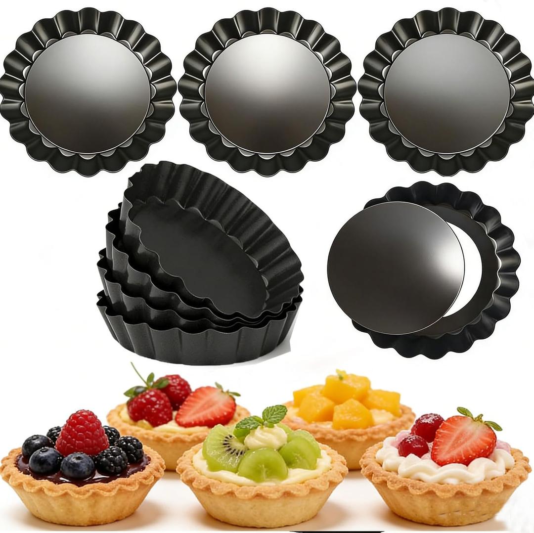 DATANYA 12Packs Mini Tart Pans 4 Inch Tart Pan Removable Bottom Round Nonstick Quiche Pan, Heavy Duty Fluted Side for Pies, Mousse Cakes, Dessert Baking