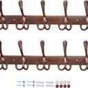 Dseap Wall Mounted Coat Rack - 5 Tri Hooks, Heavy Duty, Stainless Steel, Metal Coat Hook Rail for Coat Hat Towel Purse Robes Mudroom Bathroom Entryway (Wood, 2 Packs)