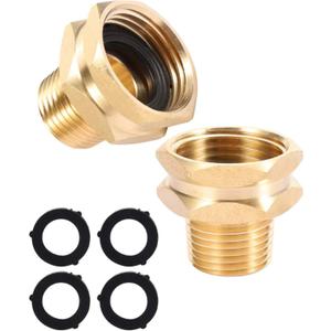 Performore 2 Pack of 3/4 Inch GHT Female to 1/2 Inch NPT Male Connector GHT to NPT Adapter Brass Fitting, Garden Hose Thread Metal Adapters, Includes 4 Washers with 2 Extra Free (3/4 GHT Female x 1/2 NPT Male Connector)