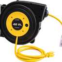 40 Ft Retractable Extension Cord Reel,12 AWG/3C SJTOW Heavy Duty Power Cord, 15 Amp Circuit Breaker, 3-Lighted Triple Outlets, Wall/Ceiling Mounted, UL Listed