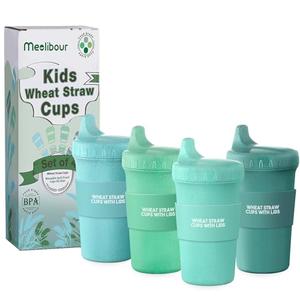 Meolibour 4 Packs Wheat Straw Sippy Cups for Toddlers Kids, Reusable Plastic Spill Proof Cups for Kids Baby, Dishwasher/Microwave Safe - Unbreakable Hard Spout Sippy Cups for Toddlers