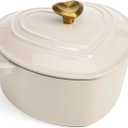 Paris Hilton Enameled Cast Iron Dutch Oven Heart-Shaped Pot with Lid, Dual Handles, Works on All Stovetops, Oven Safe to 500F, 4-Quart, Cream
