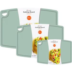 Liflicon Silicone Thick Cutting Boards Mats Set of 3 Foldable & Flexible Design Juice Grooves Easy Grip Handle Dishwasher Safe for Kitchen,BPA free Silicone Cutting Board-Light Green