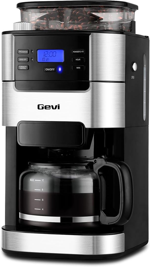 Gevi All In One 10-Cup Grind & Brew Coffee Maker with Built-In Burr Grinder