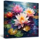 QIXIANG Watercolor Lotus Painting Canvas Wall Art Blooming Flower Pictures Zen Lotus Decor Artwork Framed for Bathroom Wall Decor (16.00" x 16.00", Lotus Flower 4)