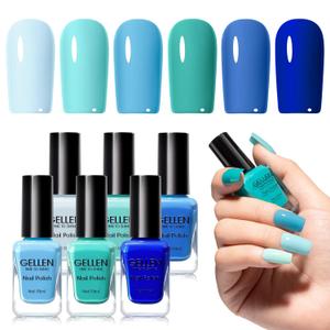 GELLEN Teal Green & Blue Nail Polish, Quick Air Dry Non-Gel Regular Nail Polish No Light Needed, 6-color Blue Set For Finger Toe & Fake Nails Home Salon Summer Winter | Toxin TPO HEMA Free
