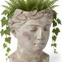 WHOLE HOUSEWARES Women Head Planter for Plants Set of 1-8" x 6" x 6" Artistic Greco-Inspired Vase - Grey Cement Planter for Indoor and Outdoor - Multifuntional Home Display Pot with Face Design