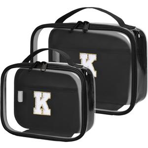 Wandering Nature Clear Makeup Bags 2 Pack Personalized Initial Makeup Pouch Preppy Small Cosmetic Pouch Organizer Travel Toiletry Bag, Birthday Gifts for Girlfriend Women (Black)