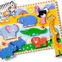 Melissa & Doug Safari Wooden Chunky Puzzle (8 pcs), Educational Screen Free Activity for Toddler, Preschoolers and Kids Ages 2+ - FSC Certified