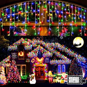 KNONEW 400 LED 43ft Multicolor Outdoor String Lights with 75 Drops, 8 Modes, Connectable, Timer & Memory Function, Water Resistant, Perfect for Christmas, Wedding, Party Decoration (43FT 400 LED)