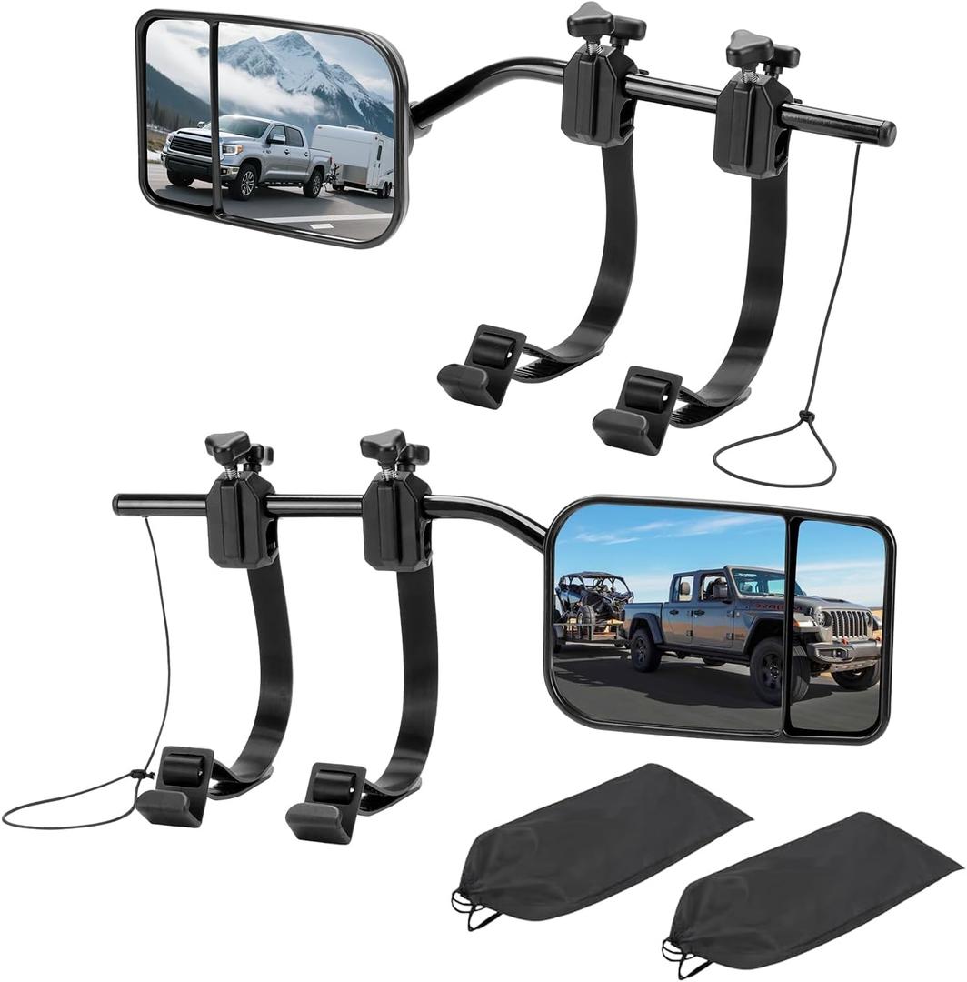 Clip-On Mirror Extenders for Towing, Shatterproof Dual View Convex Tow Mirrors, 360 Adjustable Universal Side Mirror Extensions for Truck, SUV, RV & Trailer, 2-Pack