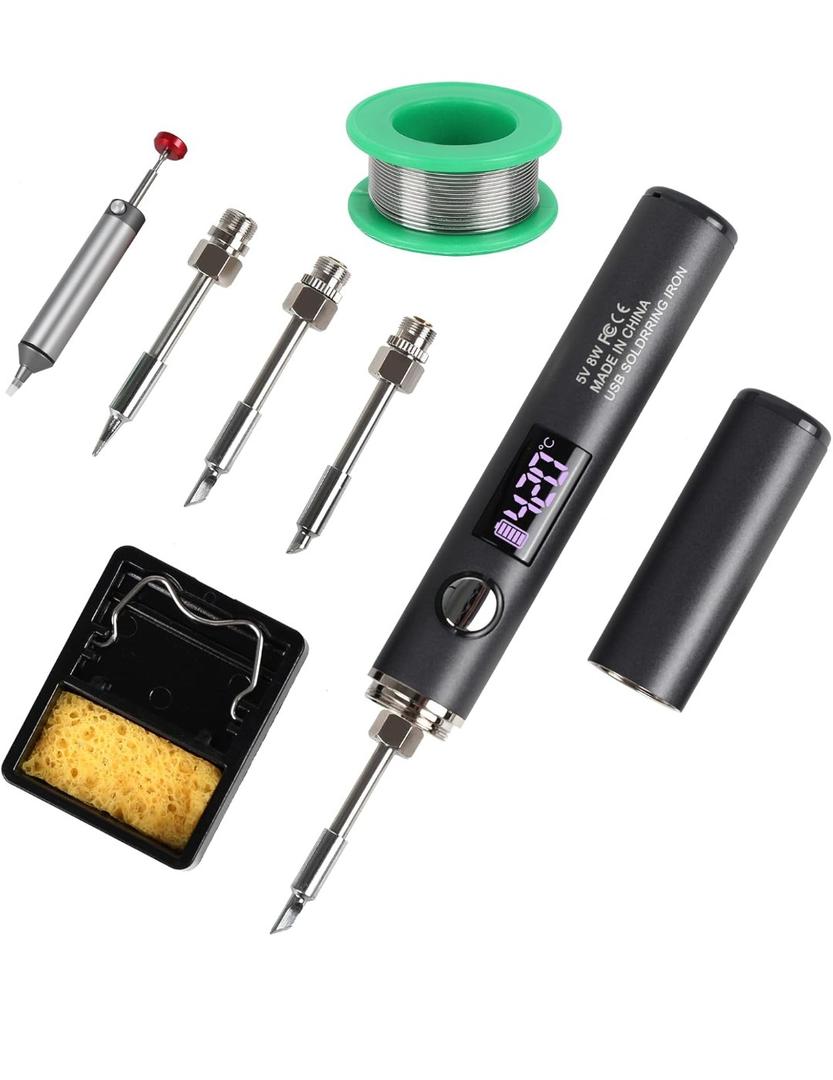 Cordless Soldering Iron Kit, Rechargeable USB-C Soldering Pen with OLED Screen, Portable Battery Powered Solder Iron for Electronics Repair, Includes 3 Tips & Lead-Free Solder Wire